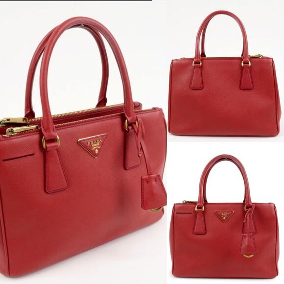 Prada Handbags - 💎✨Authentic✨💎PRADA Triangle Logo Saffiano Leather Galleria 2WAY Bag Red